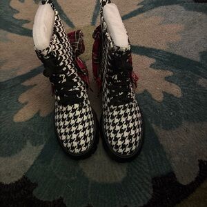 Betsey Johnson Black and White Houndstooth Combat Boots